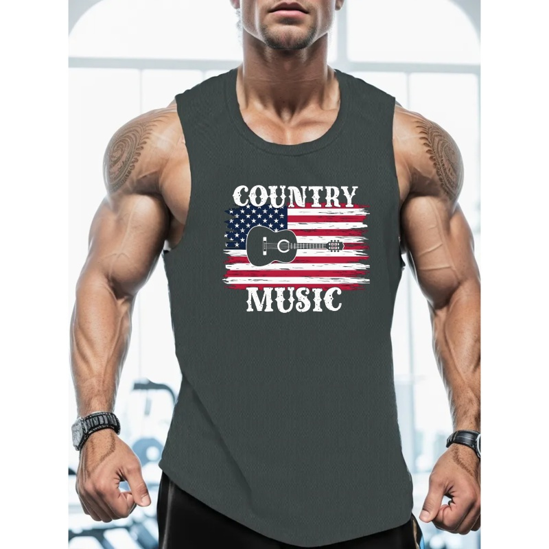 

Country Music Print Summer Men's Quick Dry Moisture-wicking Breathable Tank Tops Athletic Gym Bodybuilding Sports Sleeveless Shirts For Running Training Men's Clothing