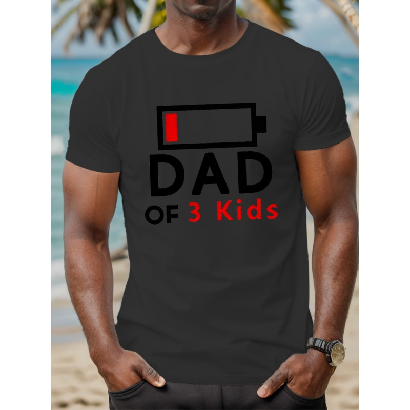 

Dad Of 3 Kids Print Men's Round Neck Short Sleeve Tee Fashion Regular Fit T-shirt Top For Spring Summer Holiday