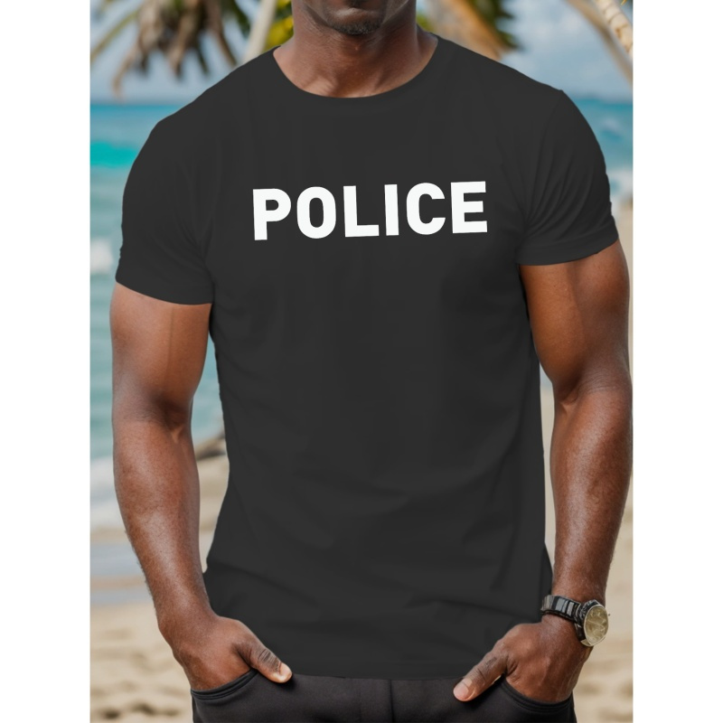 

Police Print Men's Round Neck Short Sleeve Tee Fashion Regular Fit T-shirt Top For Spring Summer Holiday