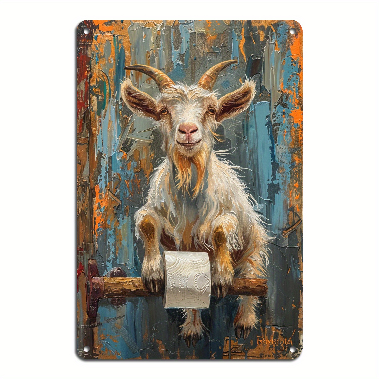 

Goat Tin Canvas Printing Fun Retro Poster Painting Cute Bedroom Bathroom Decoration Picture Vertical, 20x 30cm