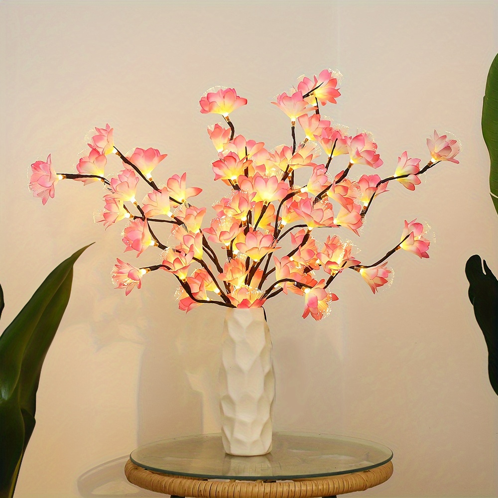 

1pc, Pink Lily With 20 Leds Branch Lights, Romantic Atmosphere, Decorative Led Twig Lights For Home, Garden, And Holiday Decor (without Battery)