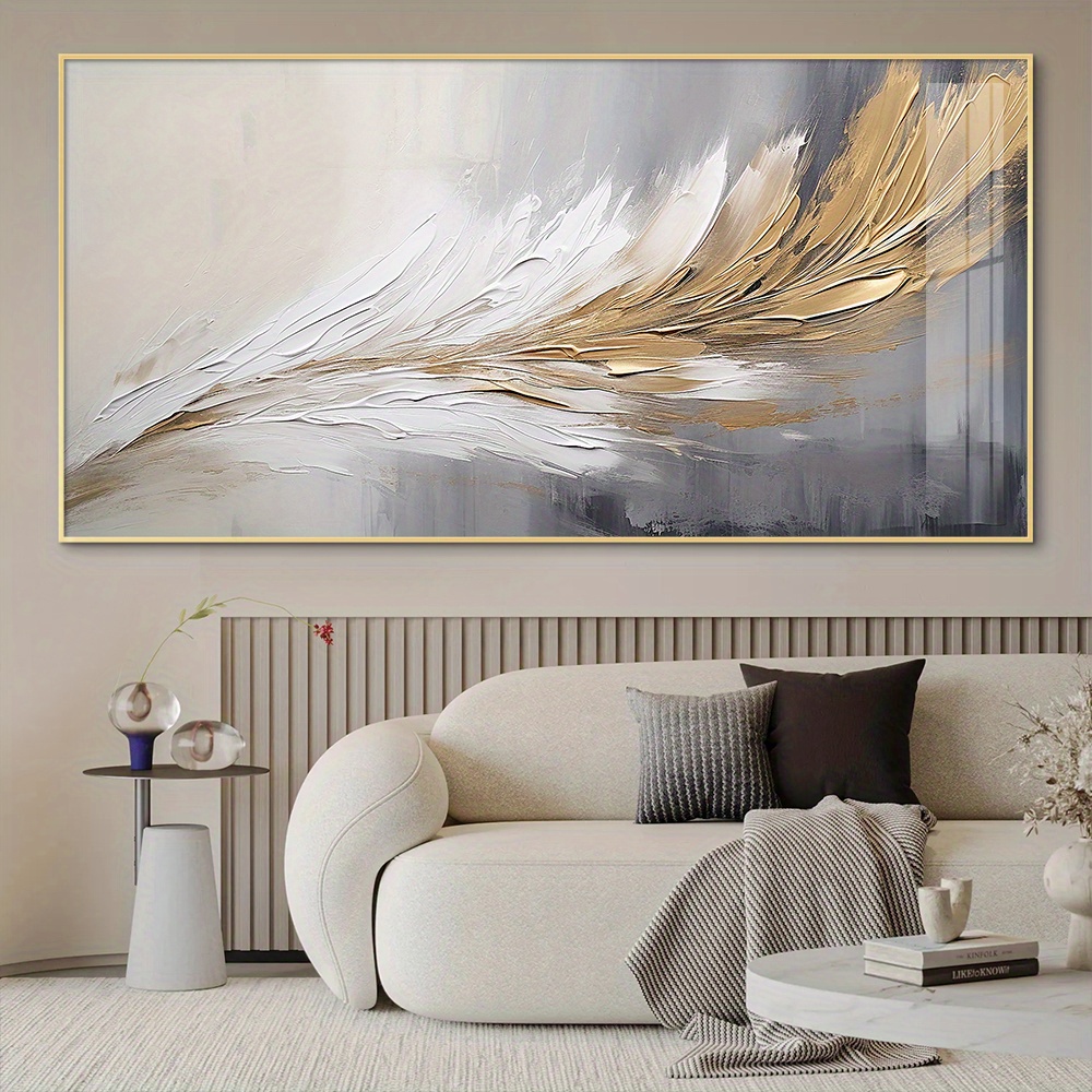 1pc modern abstract canvas wall art golden and gray   large decorative painting framed home decor for living room bathroom