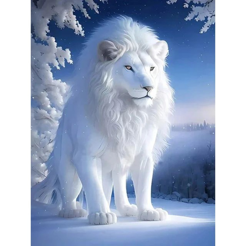 

15.7x19.7in/11.8x15.7in Snow Forest White Lion Diy Full Diamond Decorative Painting