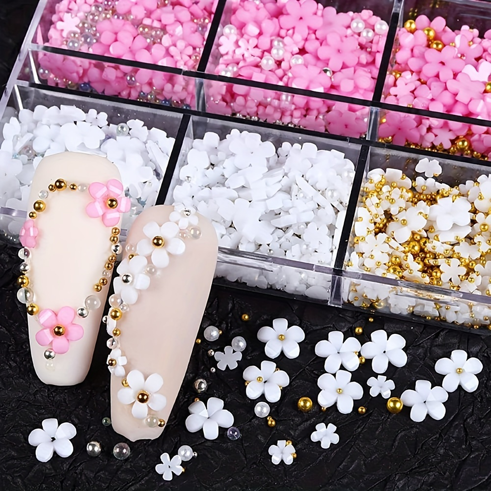 

1pc Cherry Blossom Nail Charms - 3d Floral Manicure Pearls In Pink & White, Spring Blossom Nail Art Kit