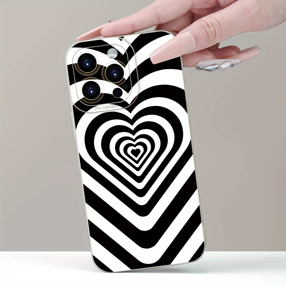 iPhone15 / black 【dress HEART 】 unique black white heart print phone case 15 14 - Temu