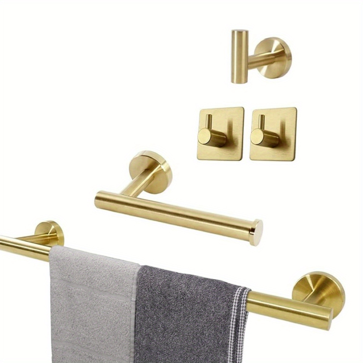 

5pcs Bathroom Hardware Set, Sus304 Stainless Steel-towel Rack Set, Include Lengthen Hand Towel Bar, Toilet Paper Holder, 3 Robe Towel Hooks, Bathroom Accessories, Towel Bar Set