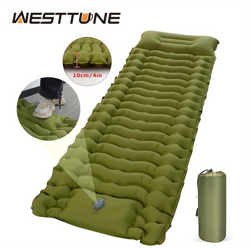 

1pc Ultralight Inflatable Sleeping Pad With Built-in Pillow And Pump - Perfect For Camping, Hiking, And Backpacking - Thick And Comfortable Air Mat