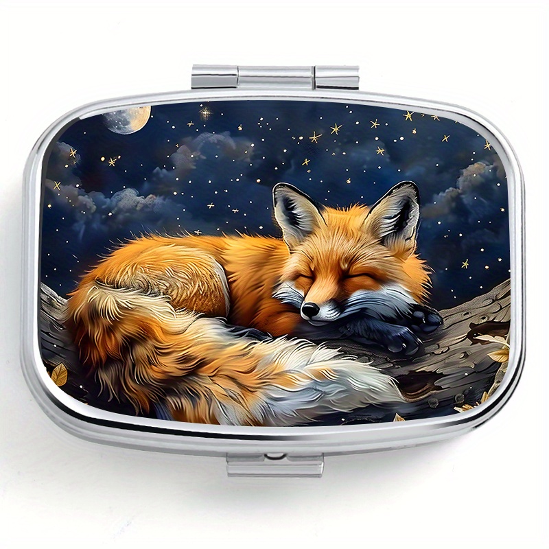 

1pc Fox Pattern Printed , 2-compartment , Portable , Multifunctional Vitamin Organizer For , Moisture-, Unique Small