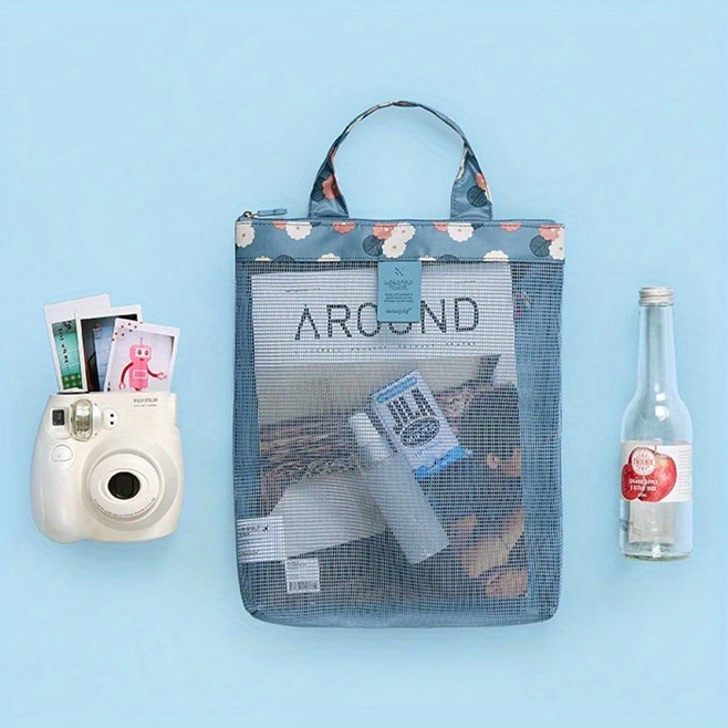 1pc transparent mesh beach bag summer swimming swimwear storage organizer clothes shoes toiletries skincare cosmetics makeup handbag beach tote swimming accessories details 0