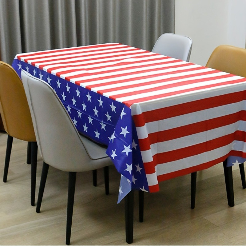 

1pc, Patriotic Independence Day Table Cloth, American Flag Striped Stars 4th Of July Table Cover, For Home Kitchen Dining Decor, Party Decoration, Gift, Holiday Decorations, Room Decor, Scene Decor