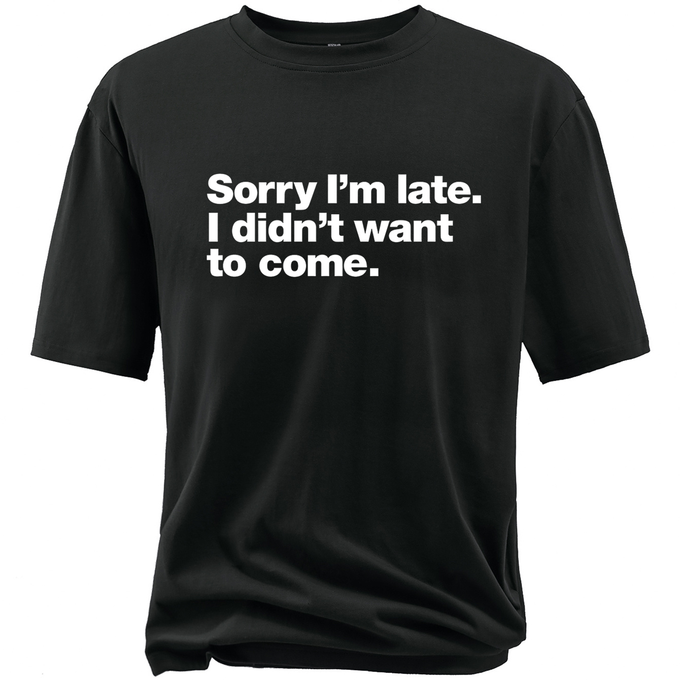 

Plus Size Men's "sorry I'm Late" Graphic Print T-shirt, Summer Outdoor Sports Short Sleeve Tees For Males