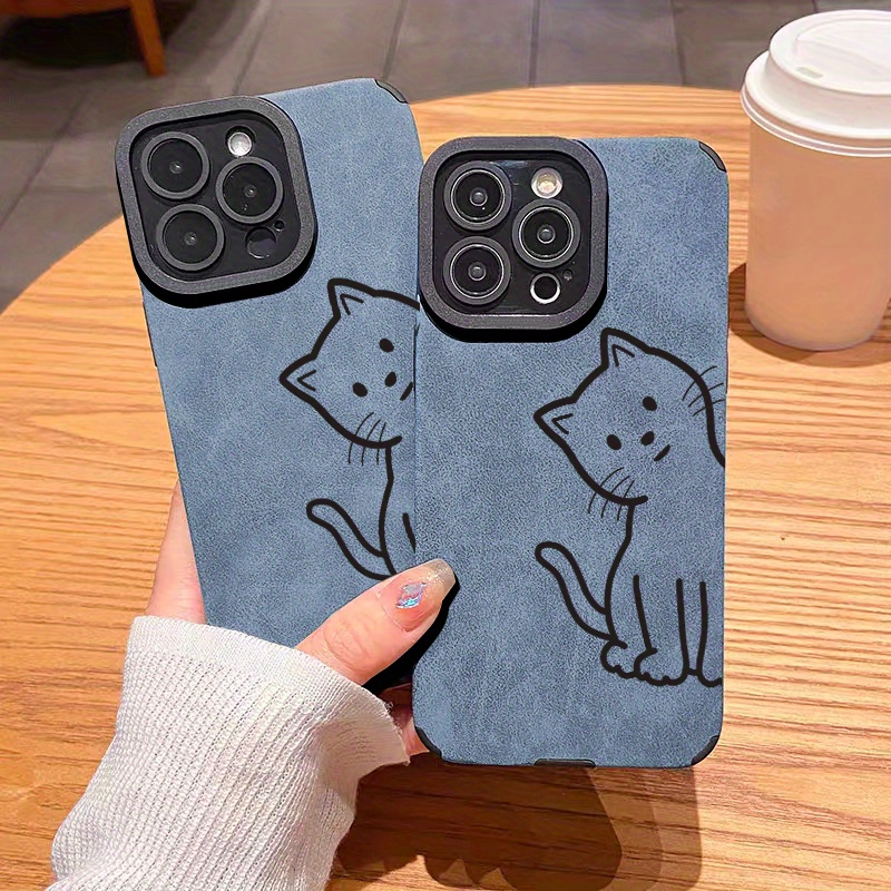 

Cartoon Cat Pattern Luxury Faux Leather Shockproof Phone Case For 11 12 13 14 15 Pro Max Mini For X Xs Max Xr 7 8 Plus Camera Lens All Inclusive Protection Protective Soft Cases