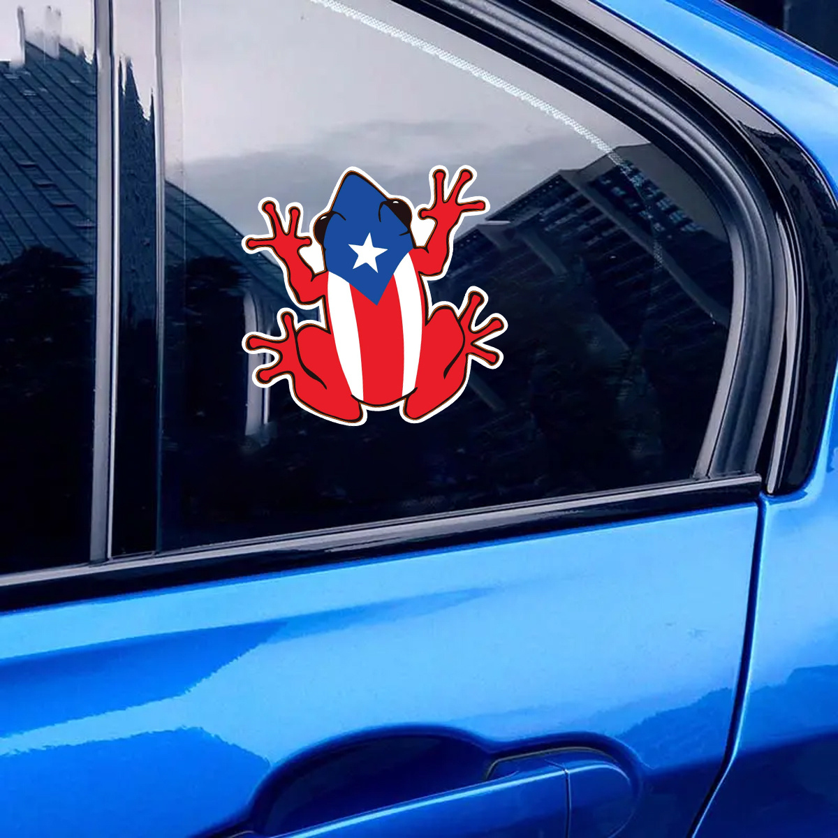 

Puerto Flag Frog Vinyl Decal Stickers - Waterproof Car Bumper Laptop Helmet Window Decor - Patriotic Puerto Rican Emblem Sticker Pack