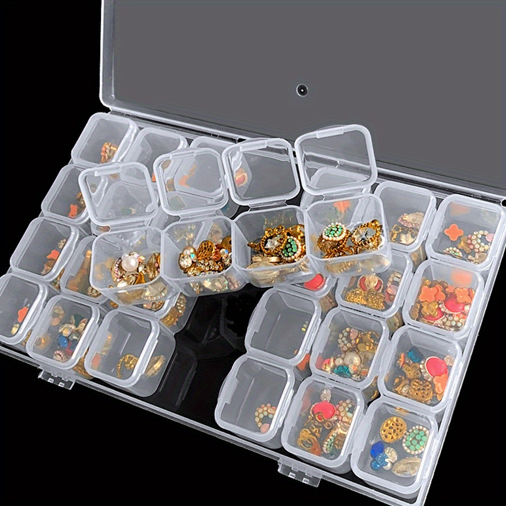 

1pc, Transparent Plastic Storage Box, 28/56 Grids, Multifunctional Dustproof Organizer Case For Jewelry, Beads, And Diy Diamond Painting Crafts