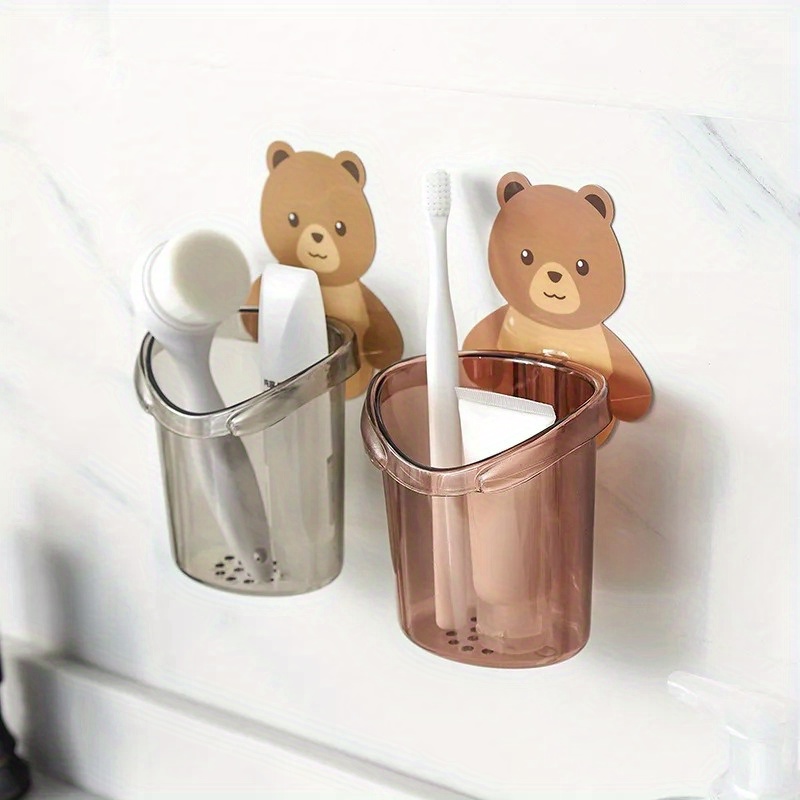 

Adorable Bear Wall-mounted Toothbrush Holder - Space-saving Bathroom Organizer With Drainage,