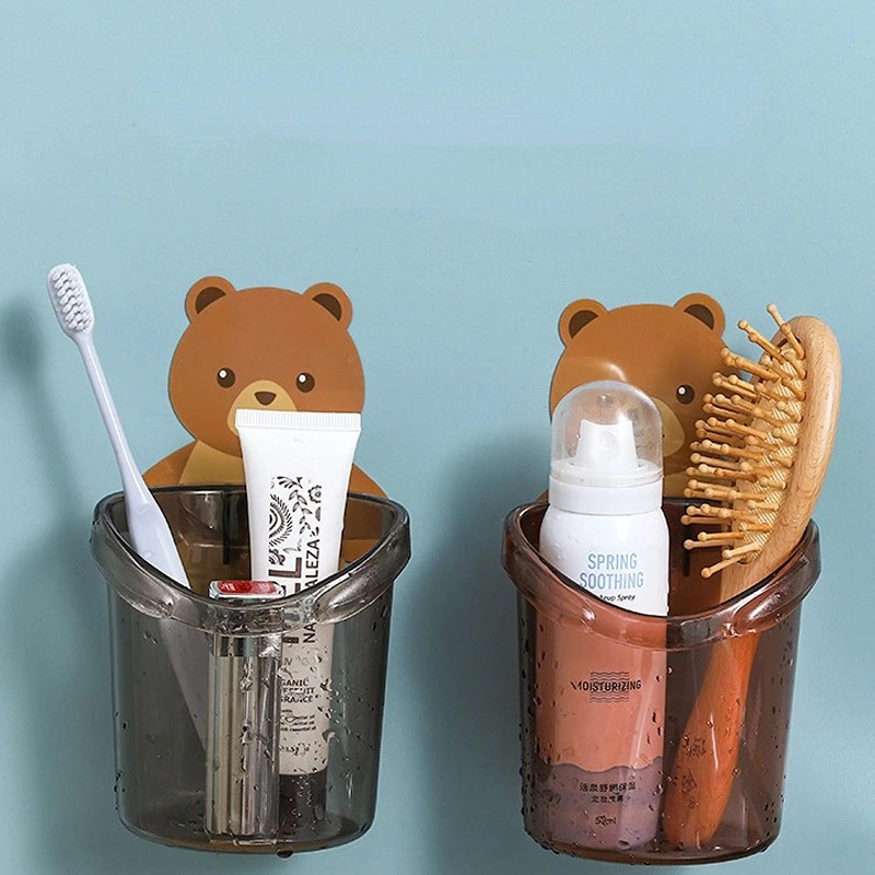 

1pc Cute Bear Toothbrush Cup, Portable Toothpaste Storage Rack, Plastic Toothbrush Holder, Space Saving Organizer For Bathroom, Home, Bedroom, Dorm, Back To College Essential