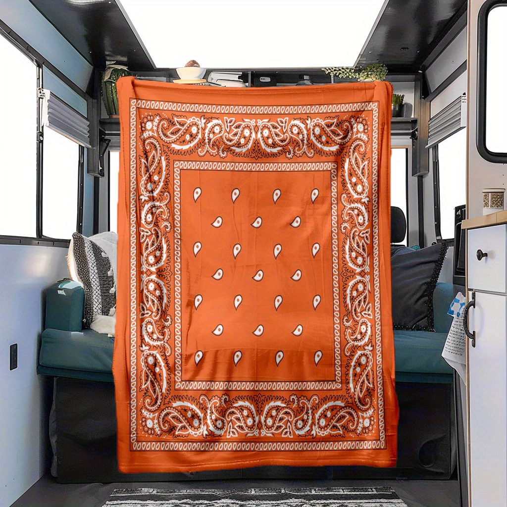 

Orange Paisley Pattern Car Seat Blanket, High-definition Printed Blanket Soft And Comfortable Home Blanket Car Travel Camping Warm Blanket Office Nap Blanket 230g Per Square Meter - 1pc