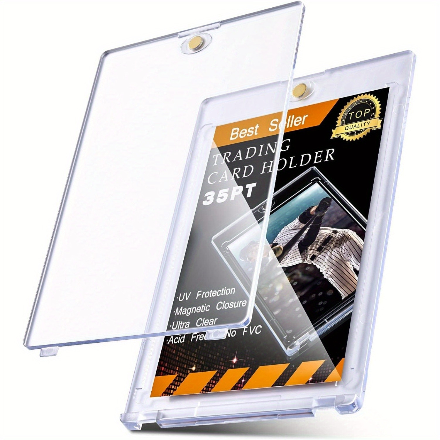 

1pc Pvc Magnetic Trading Card Holder, 35 Pt Clear Acrylic Display Case, Uv Protection, Anti-scratch, Waterproof, With Sports Game Card Storage For Baseball Football Cards, Baseball Card Storage Box