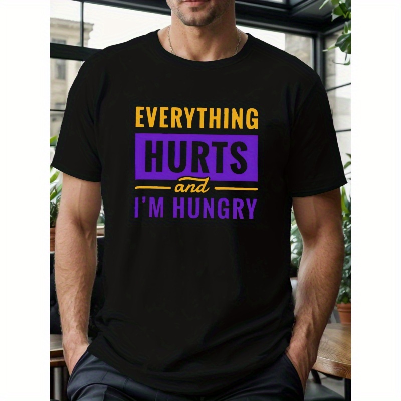 

Plus Size Men's "everything Hurts" Graphic Print T-shirt For Summer, Fashion Casual Short Sleeve Tees For Males