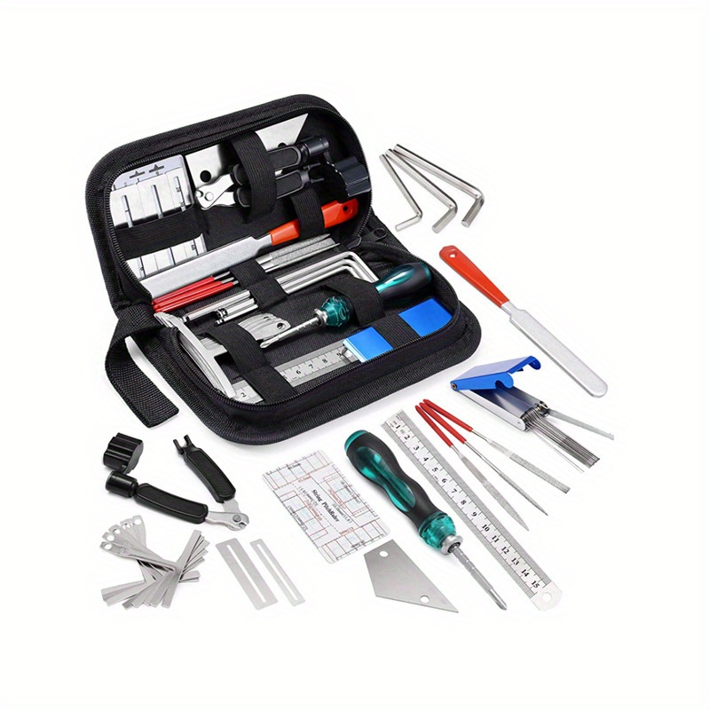 

Complete Guitar Maintenance Kit - Includes String Winder, Cutter, Pin Puller, Fret Rocker, And Leveling File For Easy Repairs And Cleaning