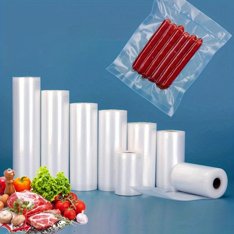 

1set Vacuum Sealer Bags Set, Multiple Sizes (12cm, 15cm, 20cm, 25cm, 28cm X 500cm Each), Durable Plastic Food Storage Saver For Home Kitchen Preservation And Sous Vide