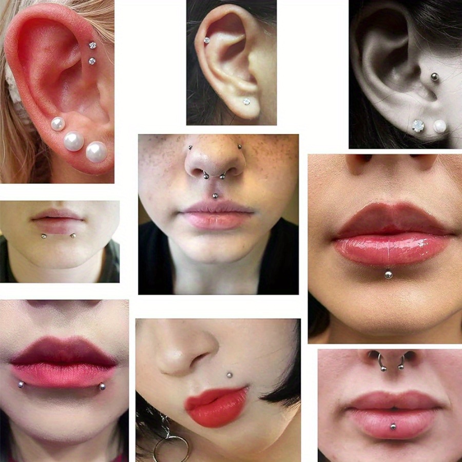 12pcs Surgical Steel CZ Zirconia Lip Stud Bar Earring Set