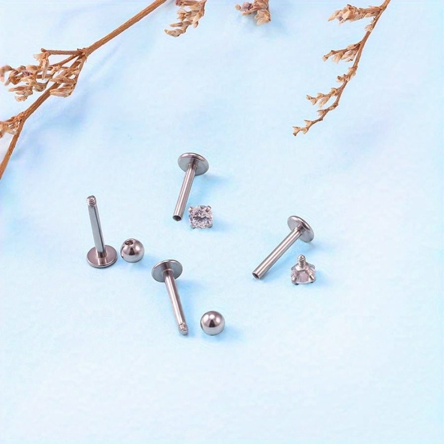 12pcs Surgical Steel CZ Zirconia Lip Stud Bar Earring Set