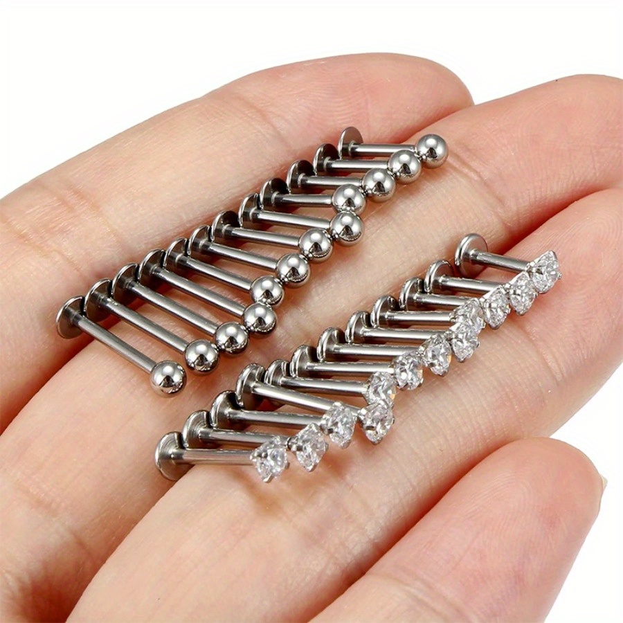 12pcs Surgical Steel CZ Zirconia Lip Stud Bar Earring Set