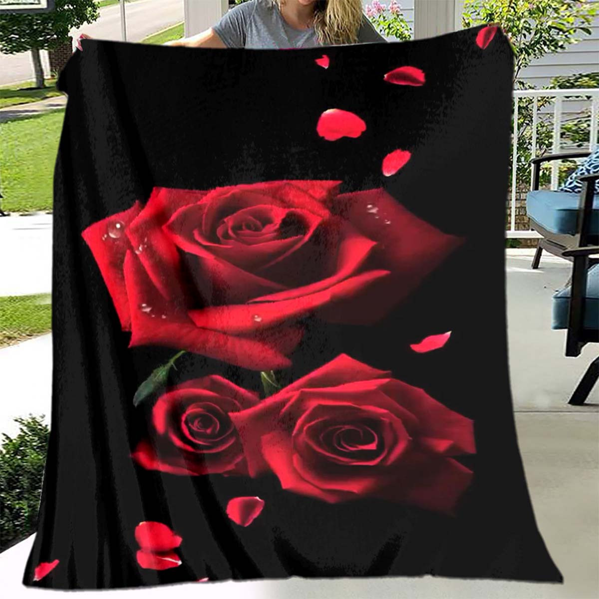 

1pc Rose Pattern Soft Flannel Throw Blanket For Living Room Bedroom Bed Sofa Picnic Cover Decor Napping Rv Couch Chair Cover