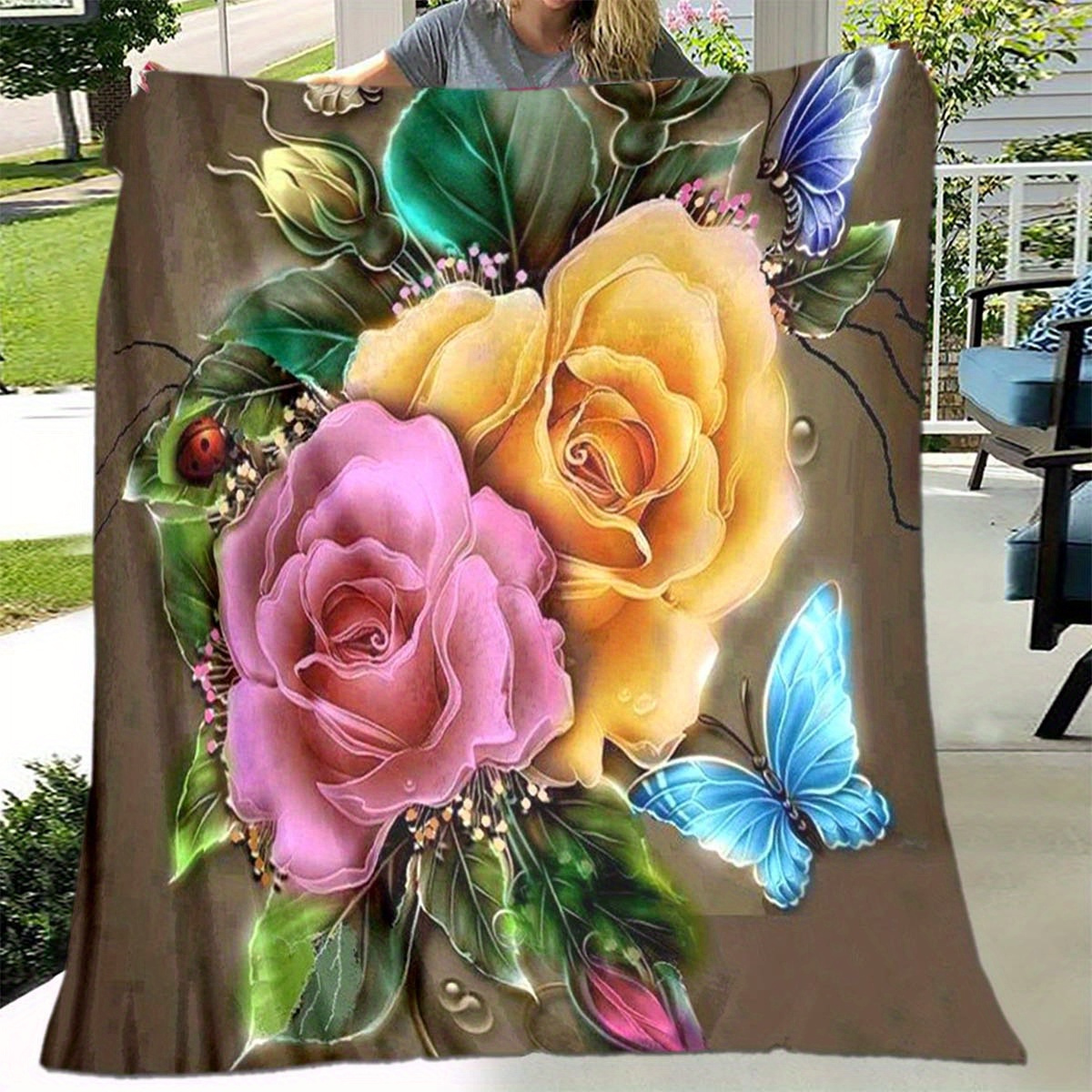 

3d Rose Soft Flannel Throw Blanket For Living Room Bedroom Bed Sofa Picnic Cover Decor Napping Couch Chair Cover