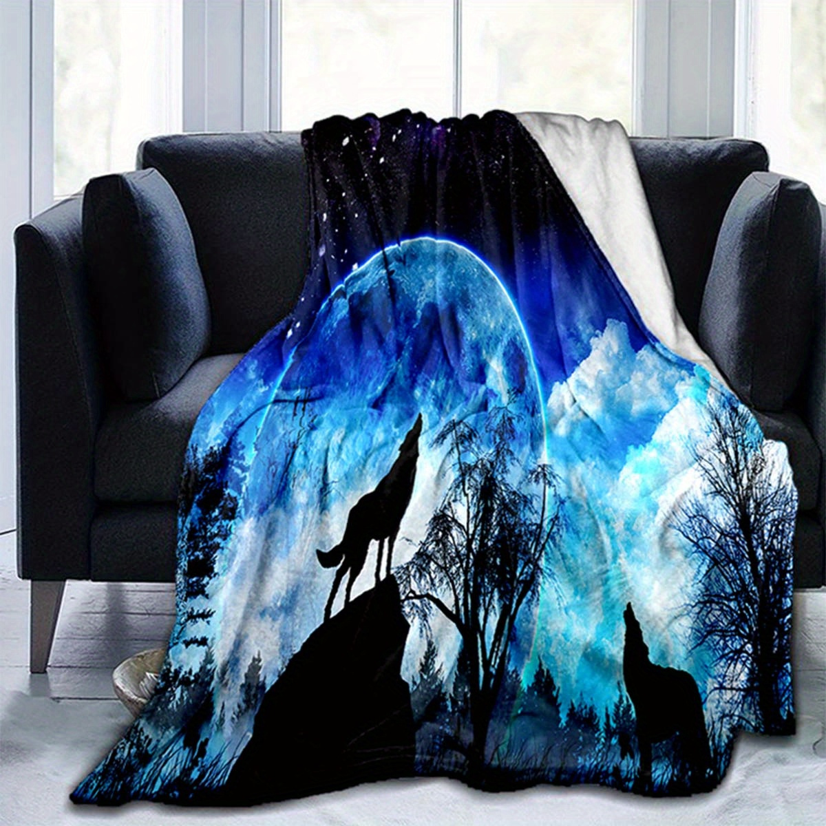 

3d Wolf Soft Flannel Throw Blanket For Living Room Bedroom Bed Sofa Picnic Cover Decor Napping Couch Chair Cover