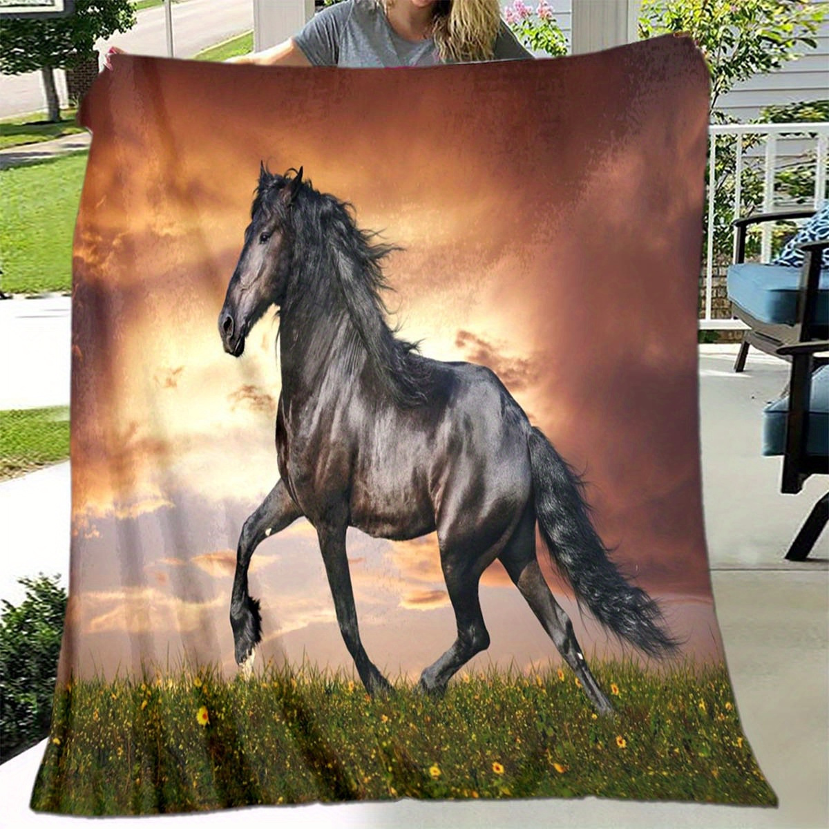 

1pc Horse Soft Flannel Throw Blanket For Living Room Bedroom Bed Sofa Picnic Cover Decor Napping Rv Couch Chair Cover