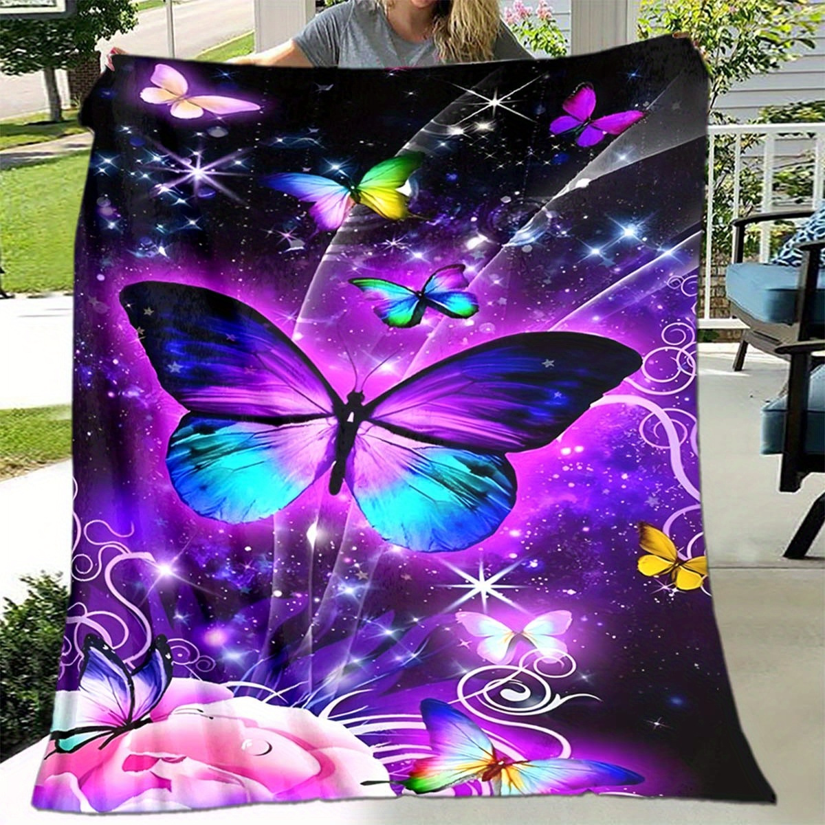 

1pc Butterfly Soft Flannel Throw Blanket For Living Room Bedroom Bed Sofa Picnic Cover Decor Napping Rv Couch Chair Cover