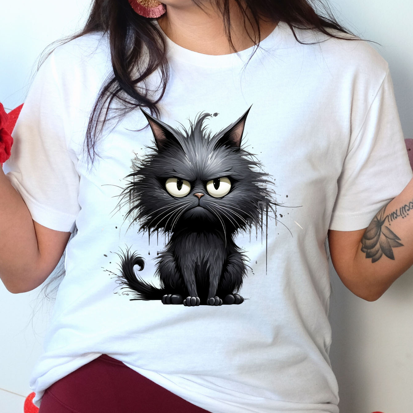 

Tee-shirt À Imprimé De Chat De Dessin Animé Grande Taille, Col Rond Décontracté, Tee-shirt À Manches Courtes, Vêtements Grande Taille Pour Femmes