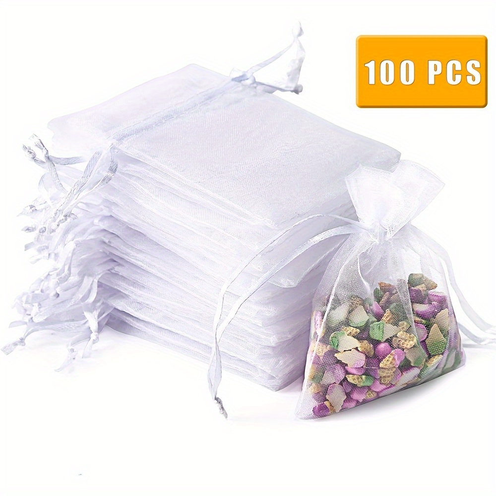 

100pcs White Organza Bags, 7x9cm/2.76x3.54inch, Drawstring Pouches For Wedding Favors, Party Gifts, And Christmas Sachets, Sheer Fabric Favor Bags With Drawstrings