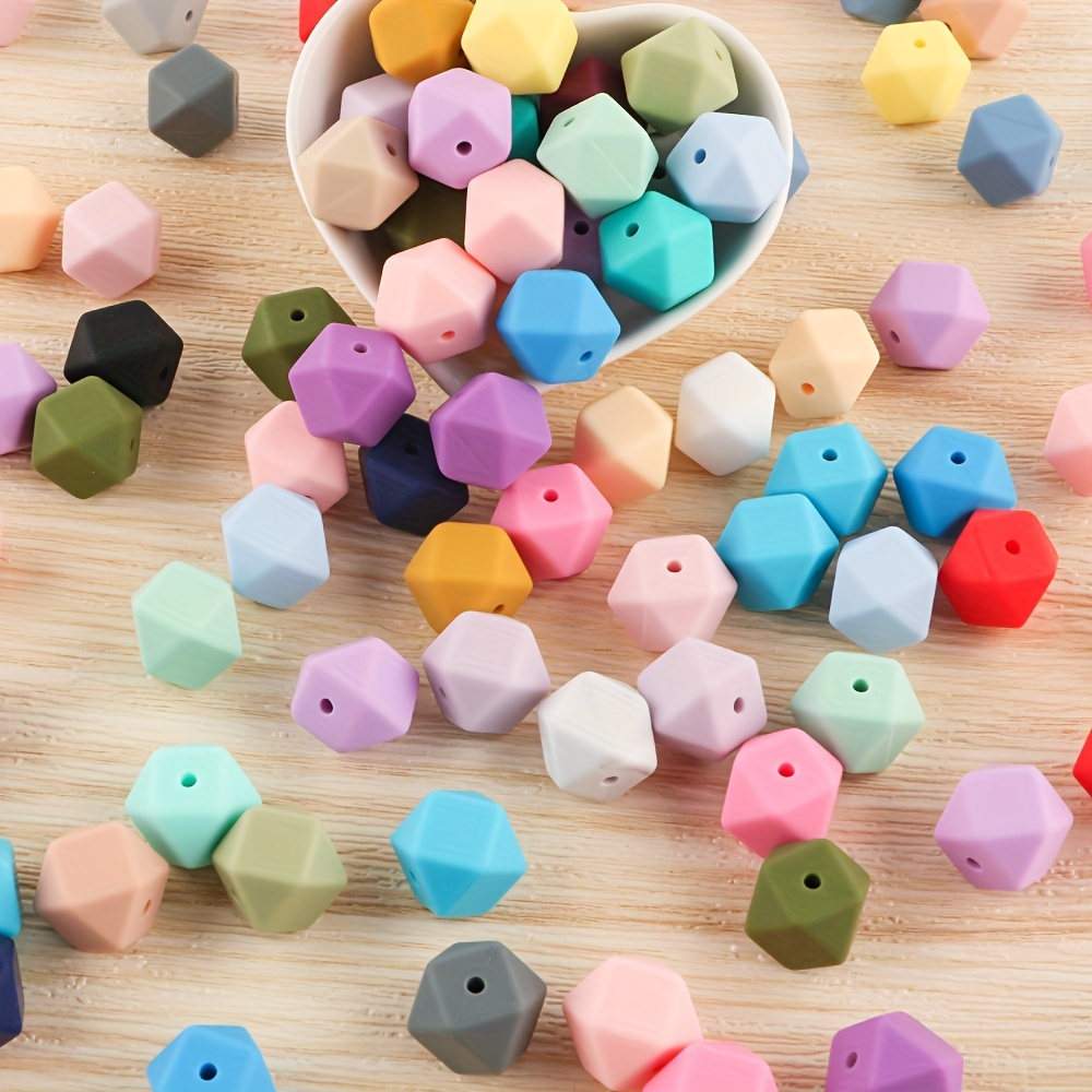 

100/200pcs Mixed Color Silicone Beads, 14mm Hexagonal & Octagonal Shapes For Diy Jewelry Making, Fashionable Handmade Crafting Bracelet Necklace Keychain, Bag Decorations Craft Supplies