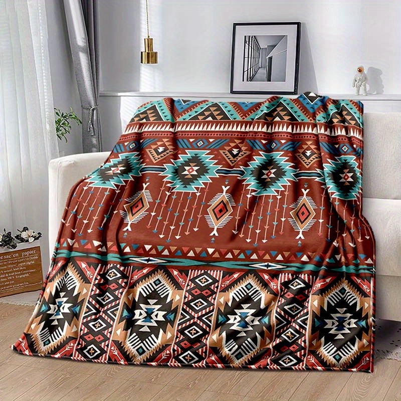 

Soft & Warm Navajo Aztec Flannel Throw - Perfect For Sofa, Bed, Travel | Ethnic Abstract Design