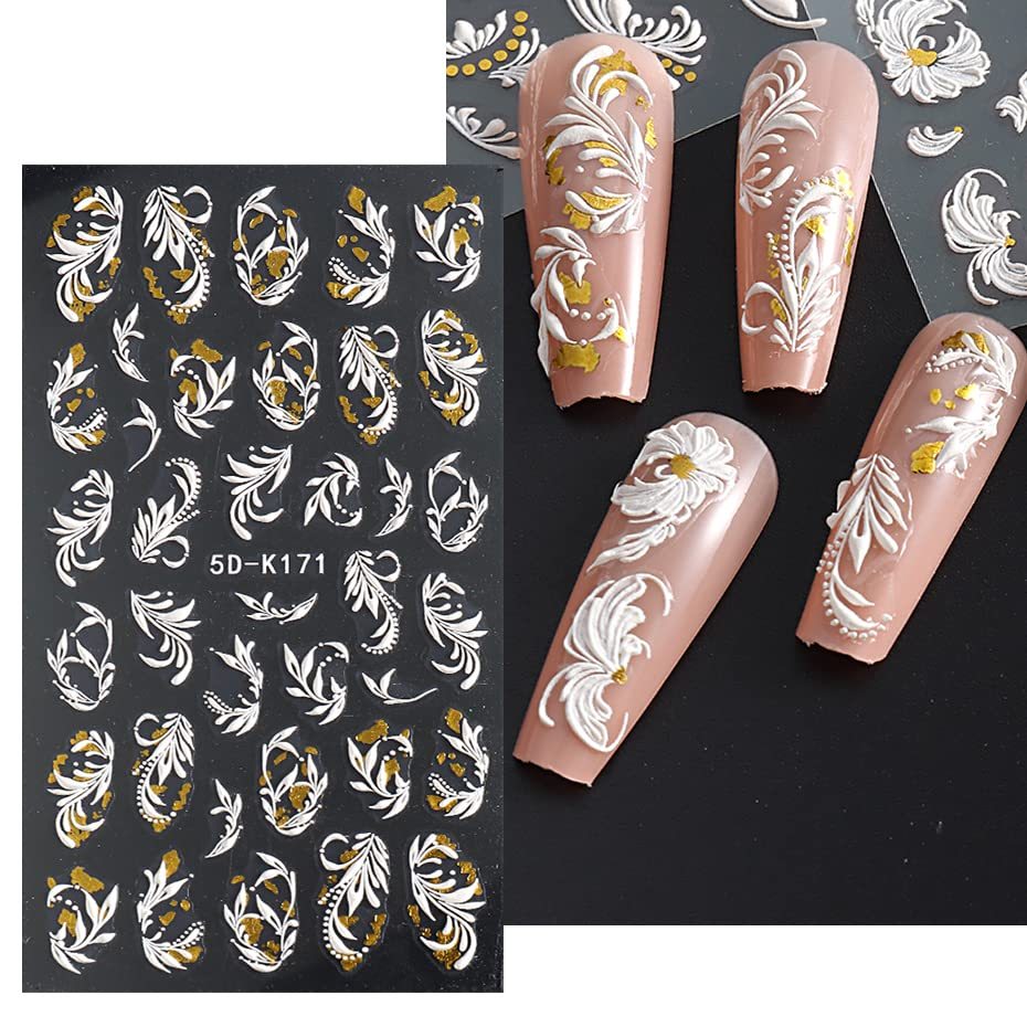 4 Bögen 5D-geprägte Nagelaufkleber Selbstklebend – Mit Blumen, Blättern & Schmetterlingen Für DIY Nail Art | Einfach Aufkleben & Lackieren