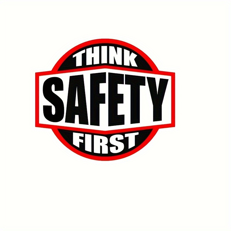 

Think Safety First Hard Hat Sticker Black Background White Red Hard Hat Decal For Any Flat Position