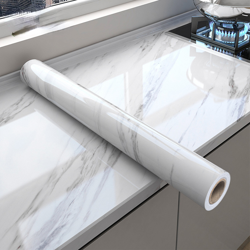 

1 Roll Dark White Marble Pattern, Self-adhesive Wallpaper, Peel And Stick Vinyl Film, Waterproof Wall Covering For Kitchen Countertop Bathroom, Stone & Wood Style, Durable Removable Easy To Use