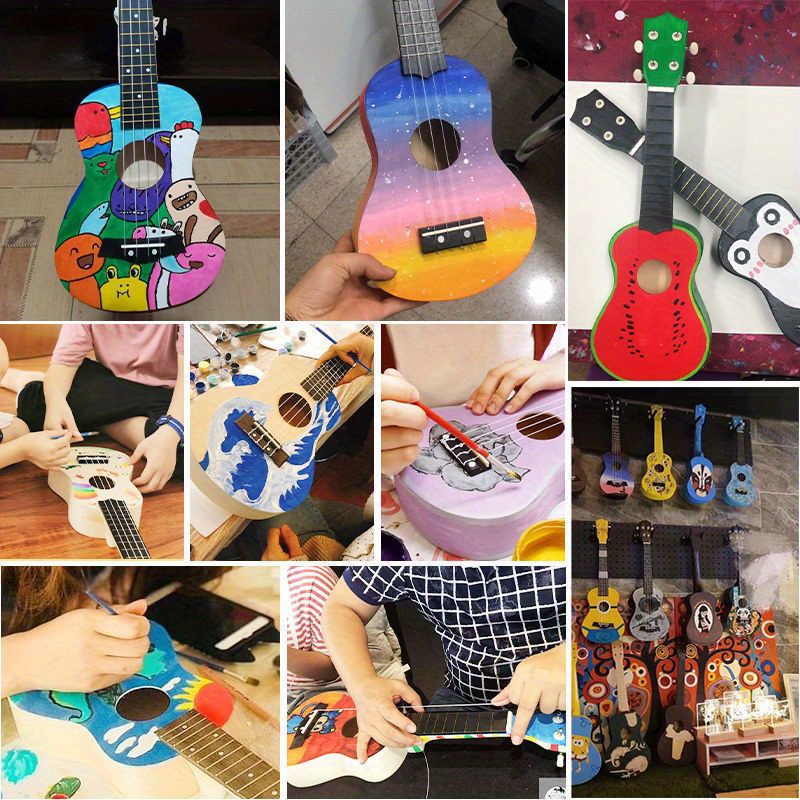 

Ukulele Diy Crafting Kit Small Guitar Hand Painting Painted Wood Material Parent-child Activities Home Decoration