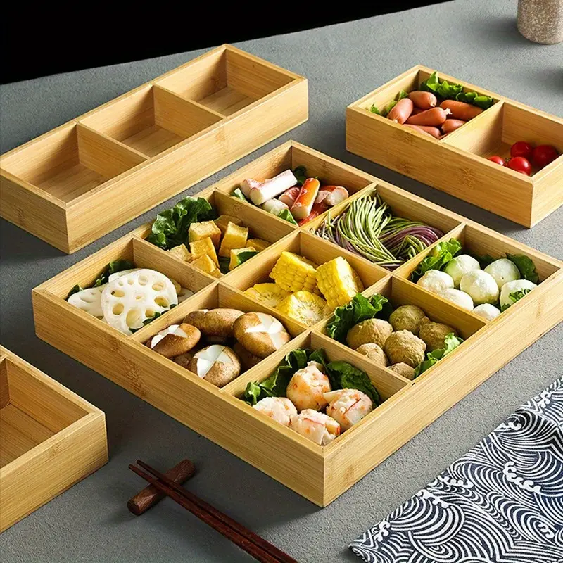storage tray bamboo wood food serving tray sauce dipping details 1