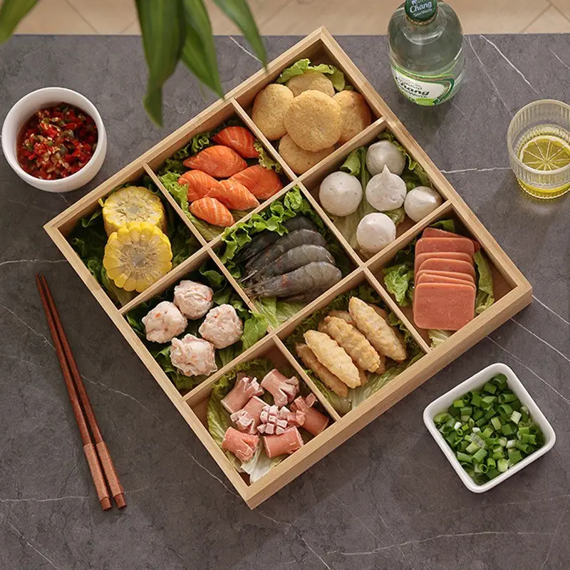 storage tray bamboo wood food serving tray sauce dipping details 2