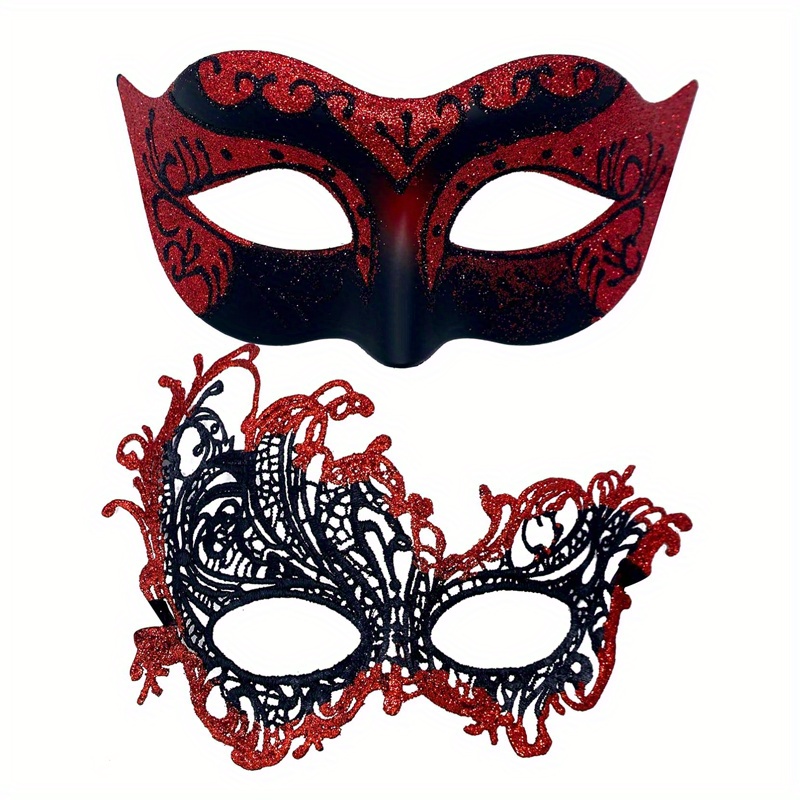 Image of 2pcs Couple Masquerade Masks Venetian Party Mask Mardi Gras Mask Halloween Costume Mask For Couples Women Men