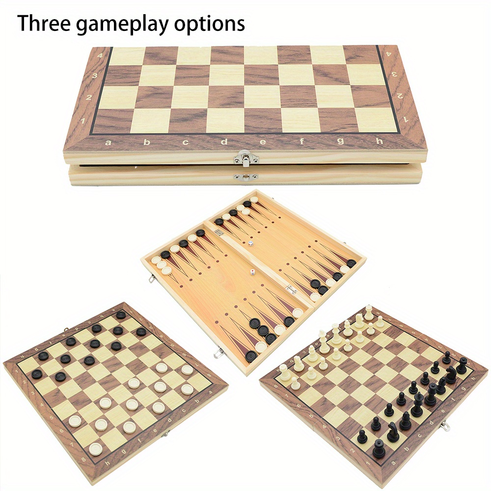

24cm International Chess Set, 3-in-1 Game With Chessman, Checkers, And Gobang, Wooden Folding Board And Anti-wear Plush Bottom
