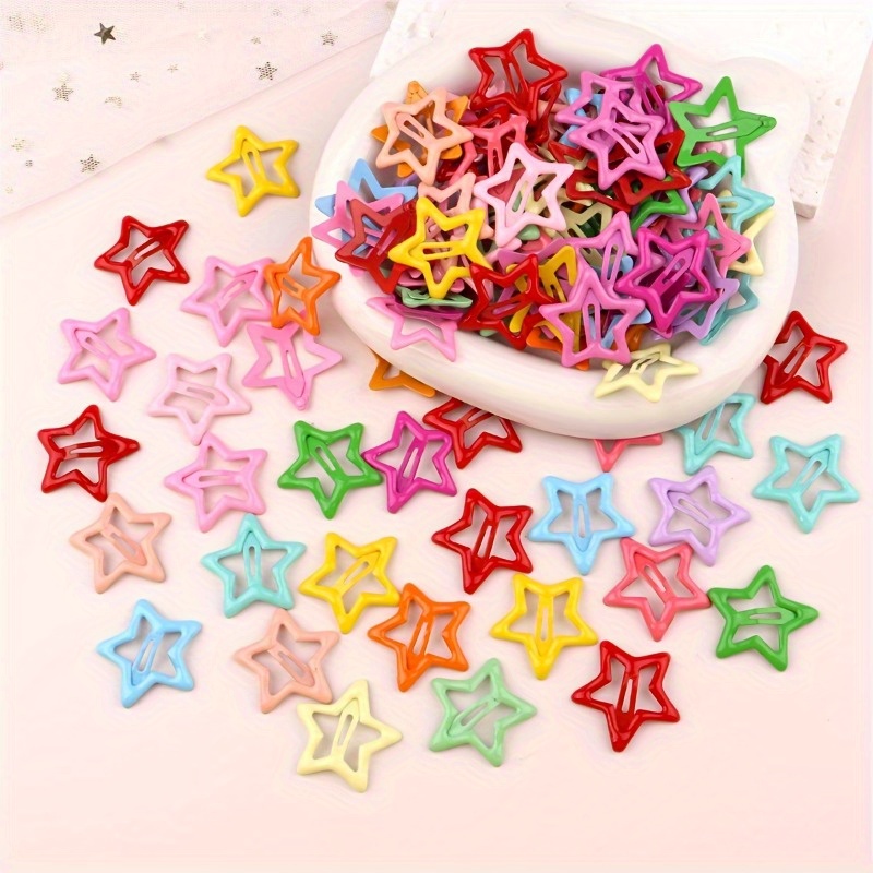 

50pcs Candy Color Hollow Out Star Shaped Hair Side Clips Lovely Hair Fringe Clips For Women And Daily Use Wear