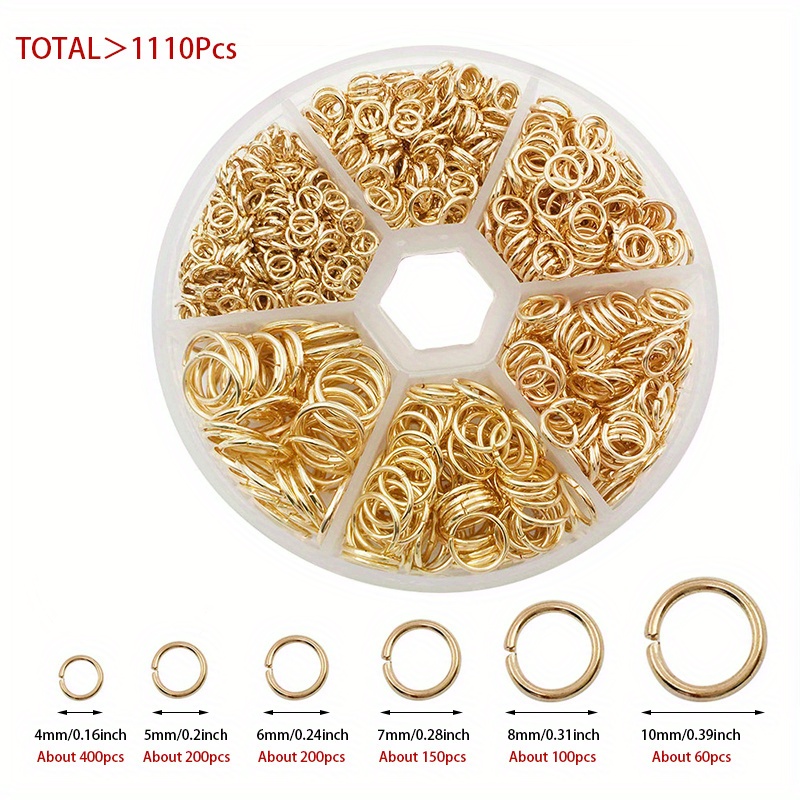 TEMU 1110pcs Single Ring Hanging Ring Jump Ring Iron Ring Jewelry Open Ring Circle Ring 4/5/6/7/8/10mm For Diy Jewelry Making