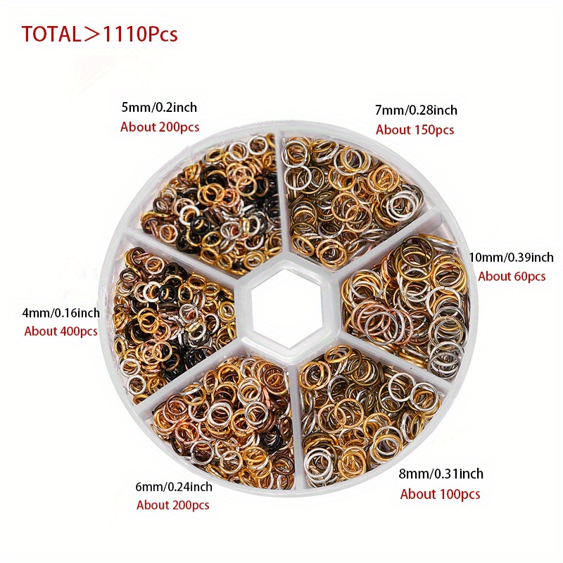 TEMU 1110pcs Earring Accessories 4/5/6/7/8/10mm Single Loop Hanging Ring Jump Ring Ornament Round Ring Earring Chain Material , Jump Rings For Jewelry Making
