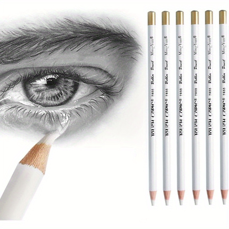 

6pcs Eraser Pencils Set For Artists, Wooden Sketch Eraser Pen For Charcoal Drawings, Professional Highlight Painting Eraser For Sketching, Revise Erasing Details