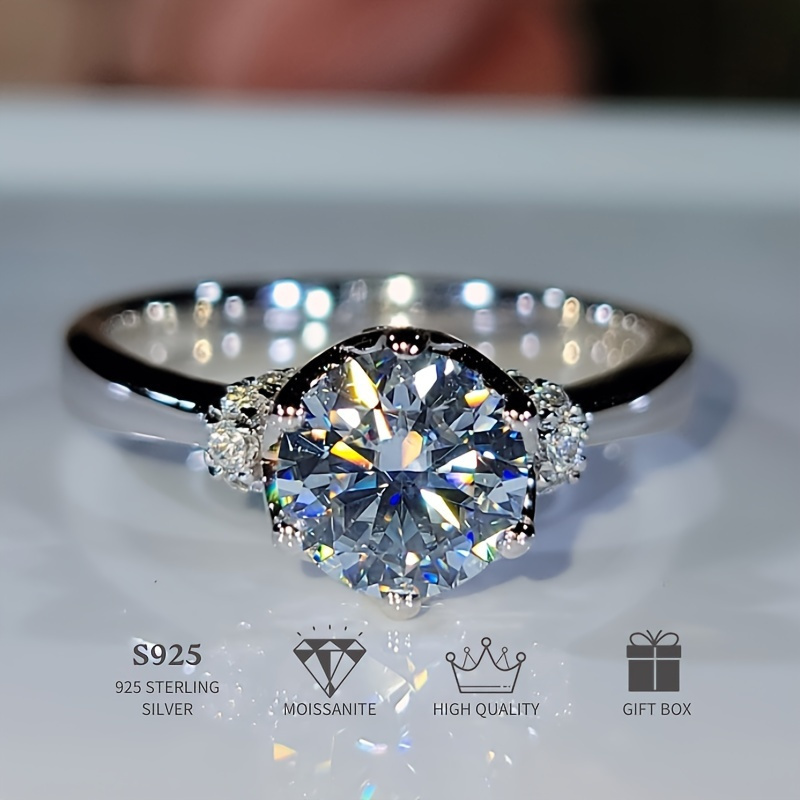 

1pc 1 Carat Round Moissanite Ring, Fashion Unique Vintage Ring S925 Silver Ring, Wedding Promise Engagement Ring, Anniversary Birthday Gifts For Women